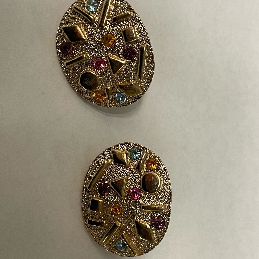 Sarah Coventry Gold Earrings with Pink, Orange, and Blue Accents SULTANA